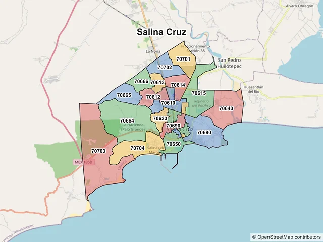 Mapa de códigos postales de Salina Cruz, Oaxaca
