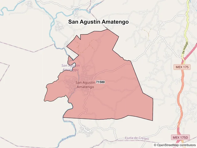 Mapa de códigos postales de San Agustín Amatengo, Oaxaca