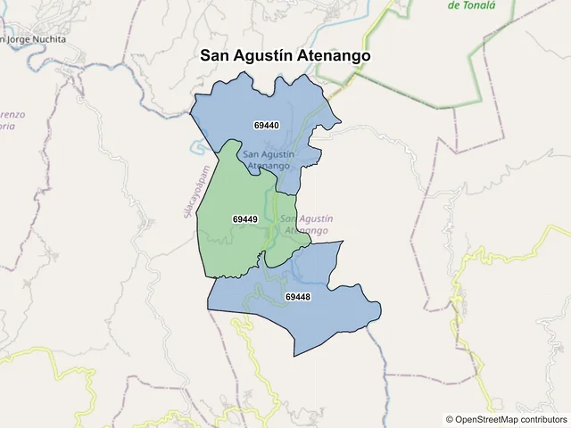 Mapa de códigos postales de San Agustín Atenango, Oaxaca