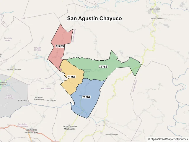 Mapa de códigos postales de San Agustín Chayuco, Oaxaca