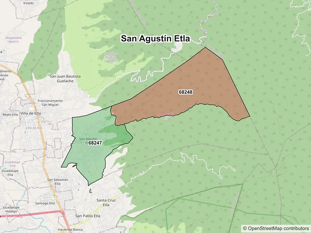 Mapa de códigos postales de San Agustín Etla, Oaxaca