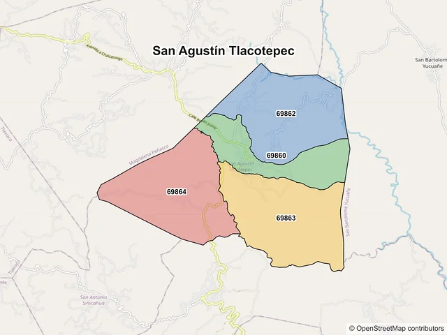 Mapa de códigos postales de San Agustín Tlacotepec, Oaxaca