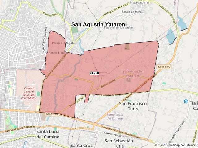 Mapa de códigos postales de San Agustín Yatareni, Oaxaca