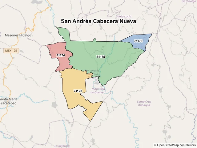 Mapa de códigos postales de San Andrés Cabecera Nueva, Oaxaca