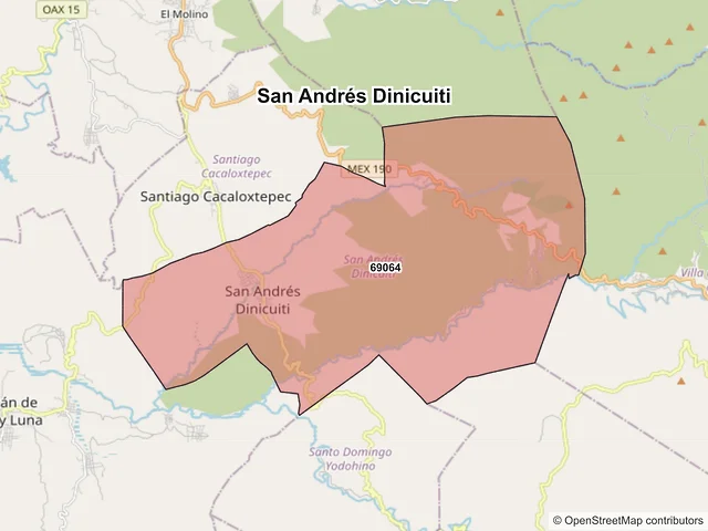 Mapa de códigos postales de San Andrés Dinicuiti, Oaxaca