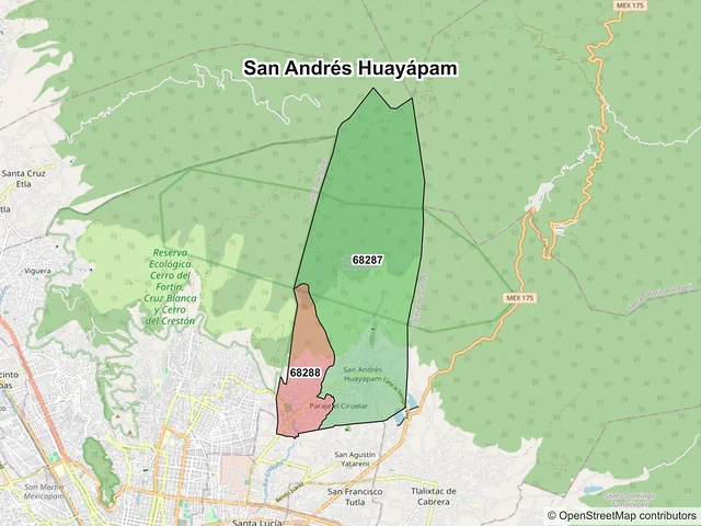 Mapa de códigos postales de San Andrés Huayápam, Oaxaca