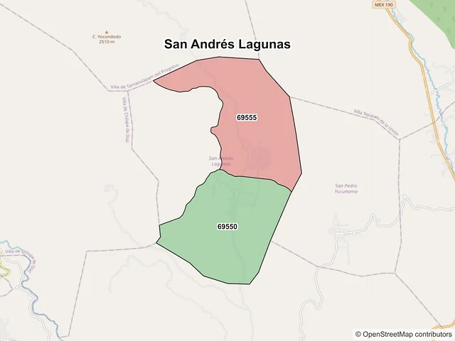 Mapa de códigos postales de San Andrés Lagunas, Oaxaca