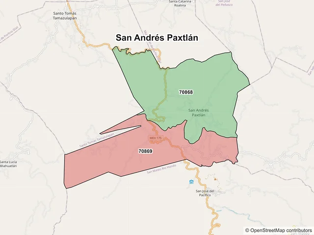 Mapa de códigos postales de San Andrés Paxtlán, Oaxaca