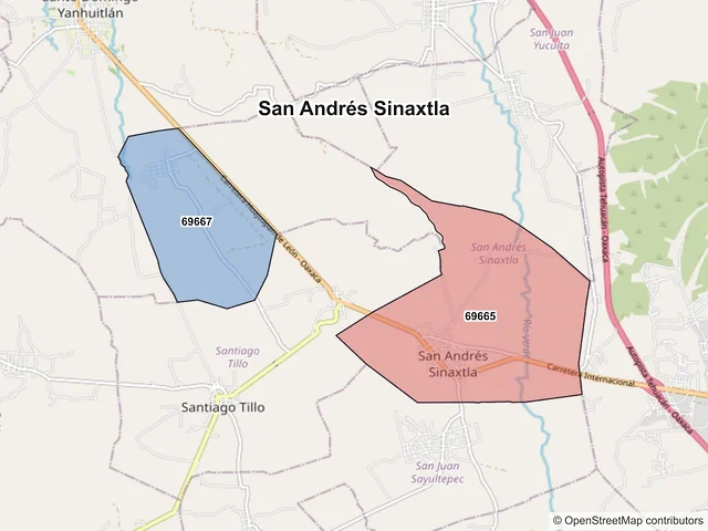 Mapa de códigos postales de San Andrés Sinaxtla, Oaxaca