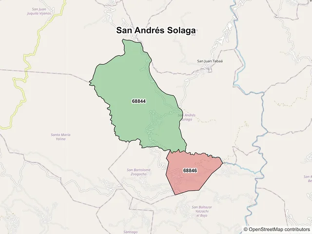 Mapa de códigos postales de San Andrés Solaga, Oaxaca