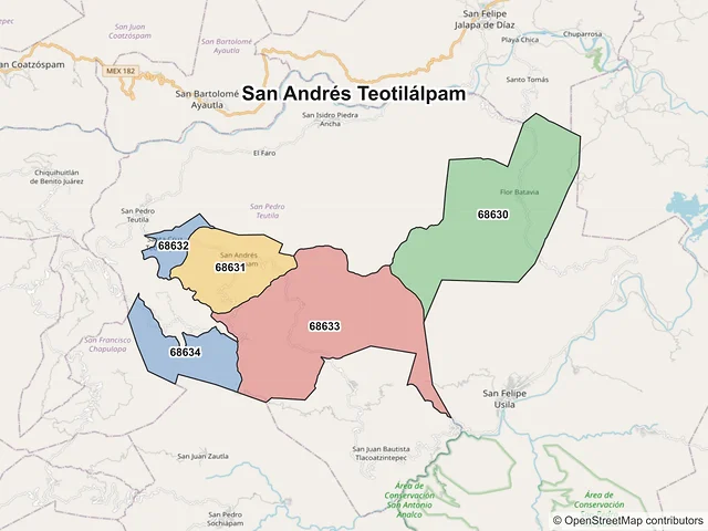 Mapa de códigos postales de San Andrés Teotilálpam, Oaxaca