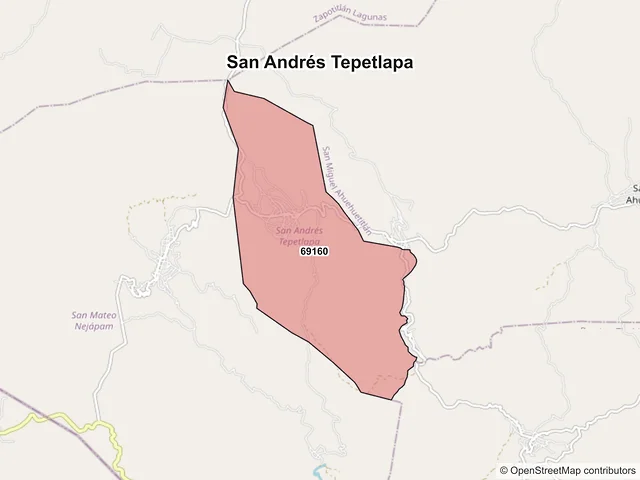 Mapa de códigos postales de San Andrés Tepetlapa, Oaxaca
