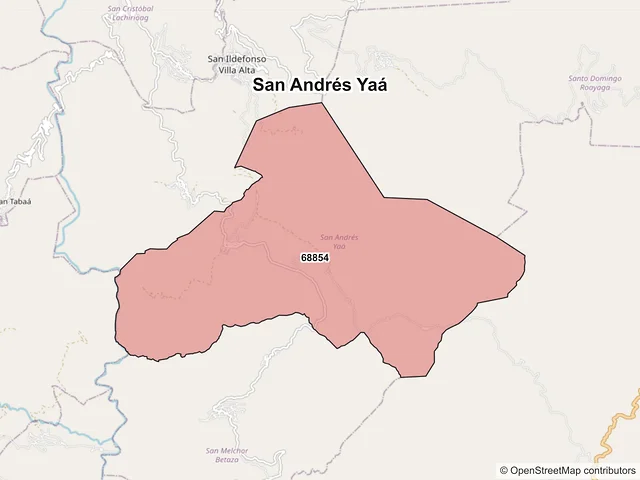 Mapa de códigos postales de San Andrés Yaá, Oaxaca