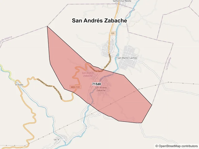 Mapa de códigos postales de San Andrés Zabache, Oaxaca