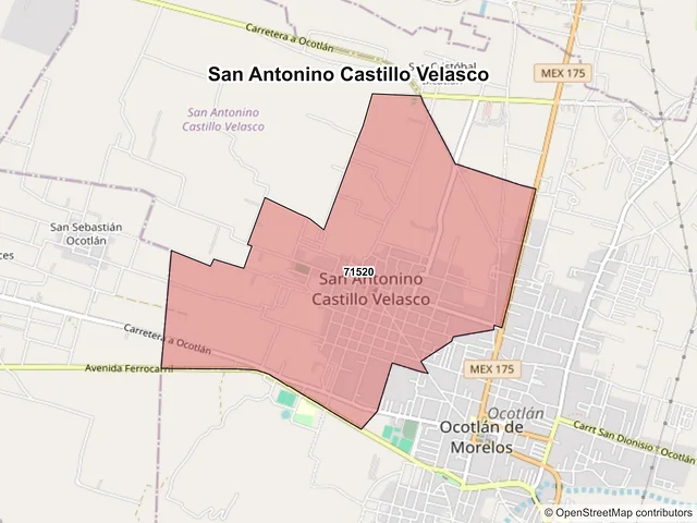 Mapa de códigos postales de San Antonino Castillo Velasco, Oaxaca