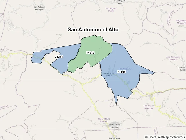 Mapa de códigos postales de San Antonino el Alto, Oaxaca
