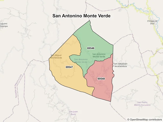 Mapa de códigos postales de San Antonino Monte Verde, Oaxaca