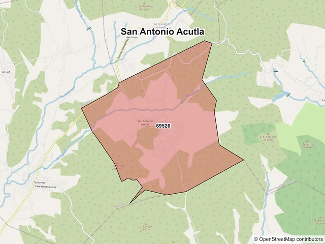 Mapa de códigos postales de San Antonio Acutla, Oaxaca