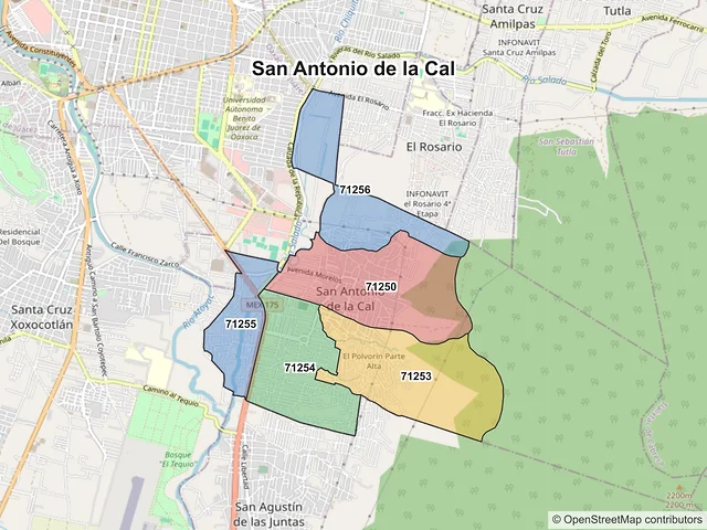 Mapa de códigos postales de San Antonio de la Cal, Oaxaca