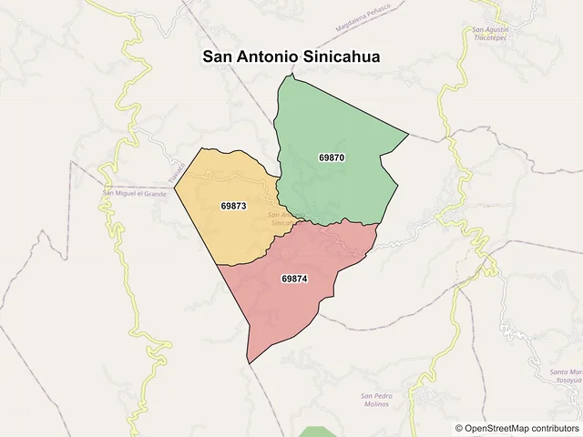 Mapa de códigos postales de San Antonio Sinicahua, Oaxaca