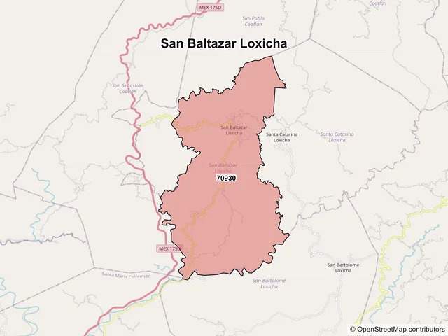 Mapa de códigos postales de San Baltazar Loxicha, Oaxaca