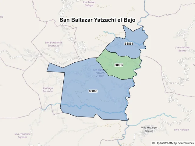 Mapa de códigos postales de San Baltazar Yatzachi el Bajo, Oaxaca