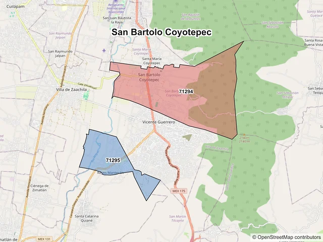 Mapa de códigos postales de San Bartolo Coyotepec, Oaxaca