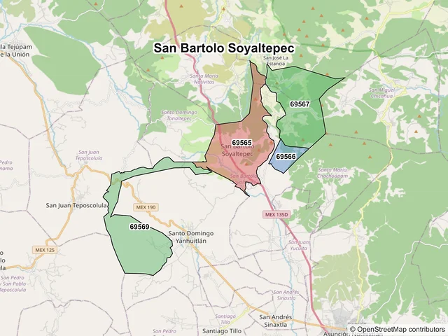Mapa de códigos postales de San Bartolo Soyaltepec, Oaxaca