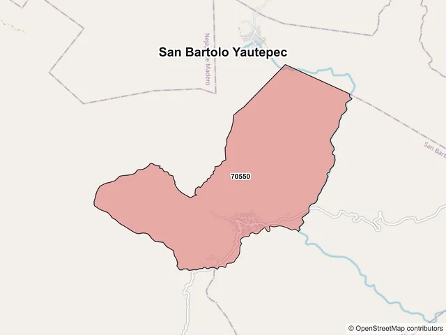 Mapa de códigos postales de San Bartolo Yautepec, Oaxaca