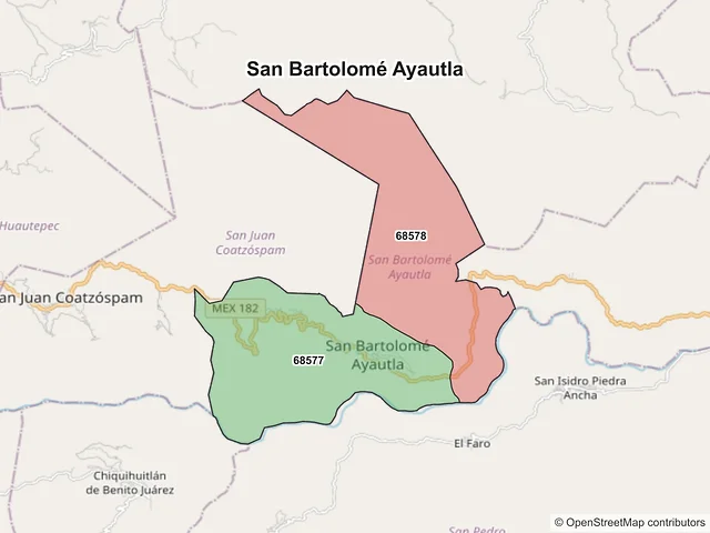 Mapa de códigos postales de San Bartolomé Ayautla, Oaxaca