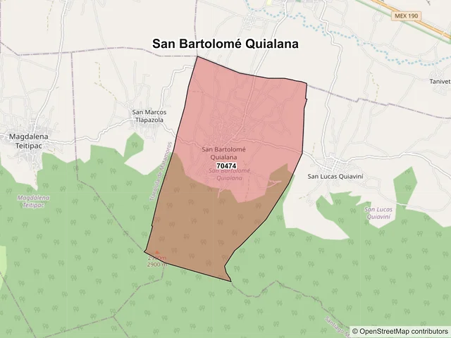 Mapa de códigos postales de San Bartolomé Quialana, Oaxaca
