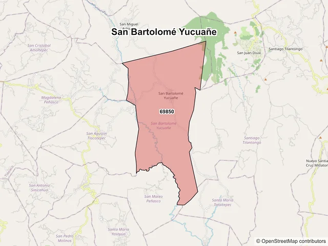 Mapa de códigos postales de San Bartolomé Yucuañe, Oaxaca