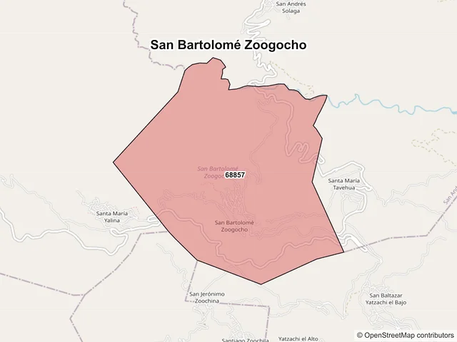 Mapa de códigos postales de San Bartolomé Zoogocho, Oaxaca