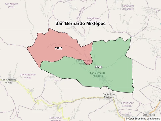 Mapa de códigos postales de San Bernardo Mixtepec, Oaxaca