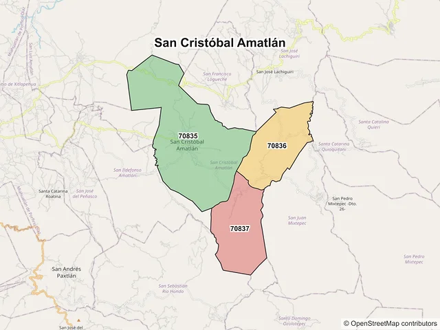 Mapa de códigos postales de San Cristóbal Amatlán, Oaxaca
