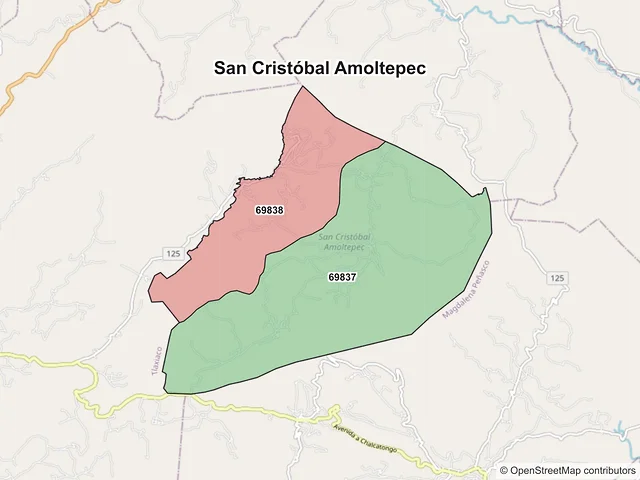 Mapa de códigos postales de San Cristóbal Amoltepec, Oaxaca