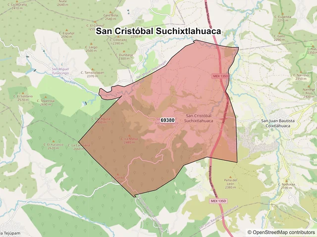 Mapa de códigos postales de San Cristóbal Suchixtlahuaca, Oaxaca