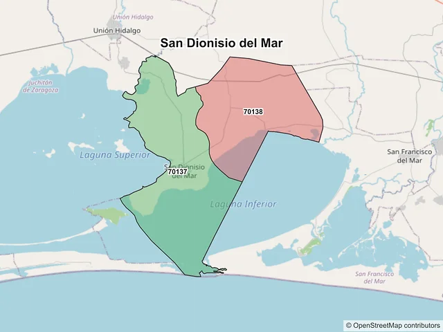 Mapa de códigos postales de San Dionisio del Mar, Oaxaca