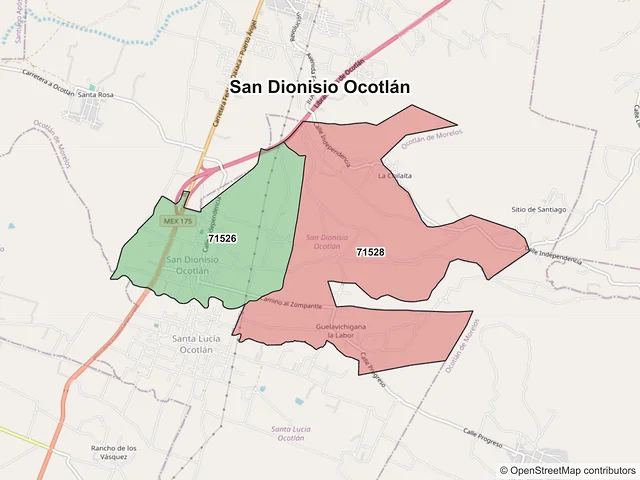 Mapa de códigos postales de San Dionisio Ocotlán, Oaxaca