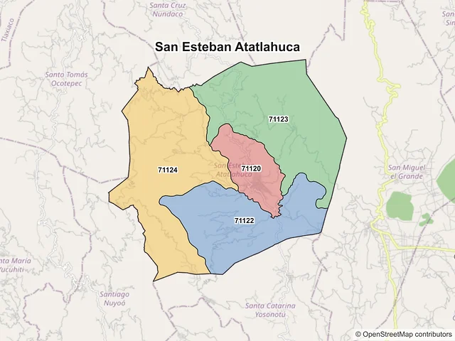 Mapa de códigos postales de San Esteban Atatlahuca, Oaxaca
