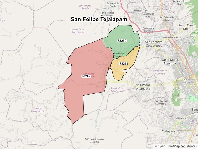 Mapa de códigos postales de San Felipe Tejalápam, Oaxaca