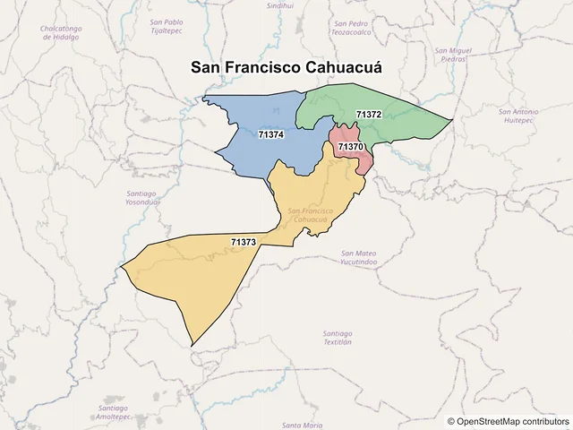 Mapa de códigos postales de San Francisco Cahuacuá, Oaxaca