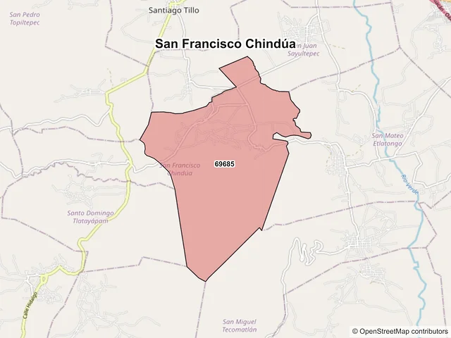 Mapa de códigos postales de San Francisco Chindúa, Oaxaca