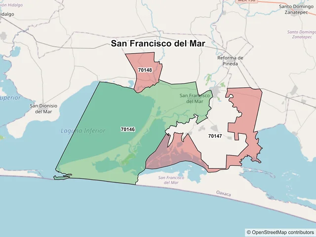 Mapa de códigos postales de San Francisco del Mar, Oaxaca