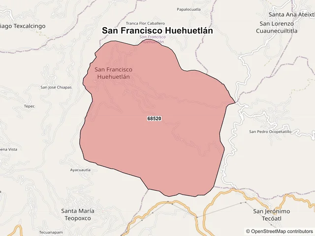 Mapa de códigos postales de San Francisco Huehuetlán, Oaxaca