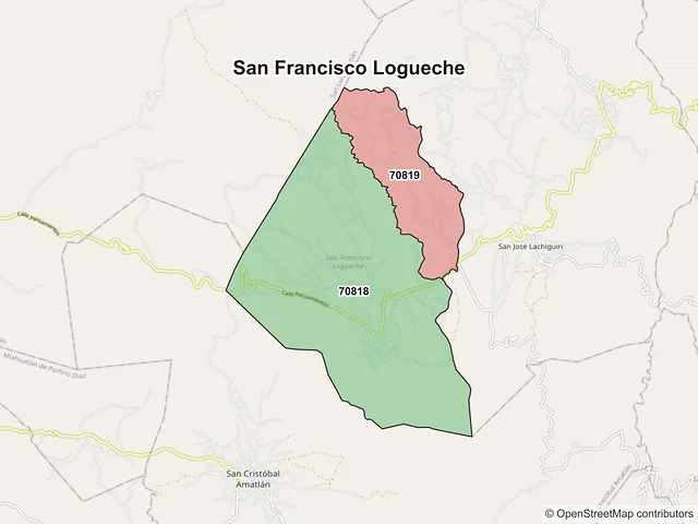 Mapa de códigos postales de San Francisco Logueche, Oaxaca