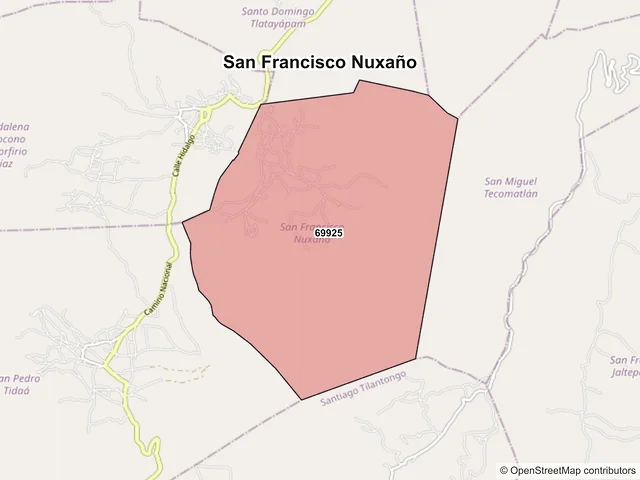 Mapa de códigos postales de San Francisco Nuxaño, Oaxaca