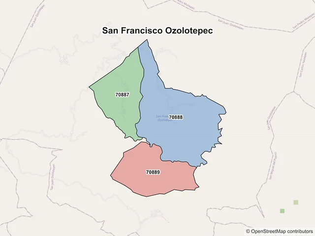 Mapa de códigos postales de San Francisco Ozolotepec, Oaxaca