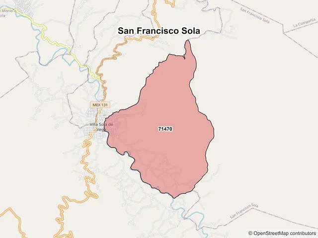 Mapa de códigos postales de San Francisco Sola, Oaxaca