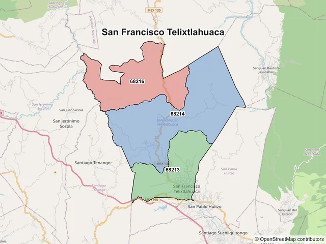 Mapa de códigos postales de San Francisco Telixtlahuaca, Oaxaca